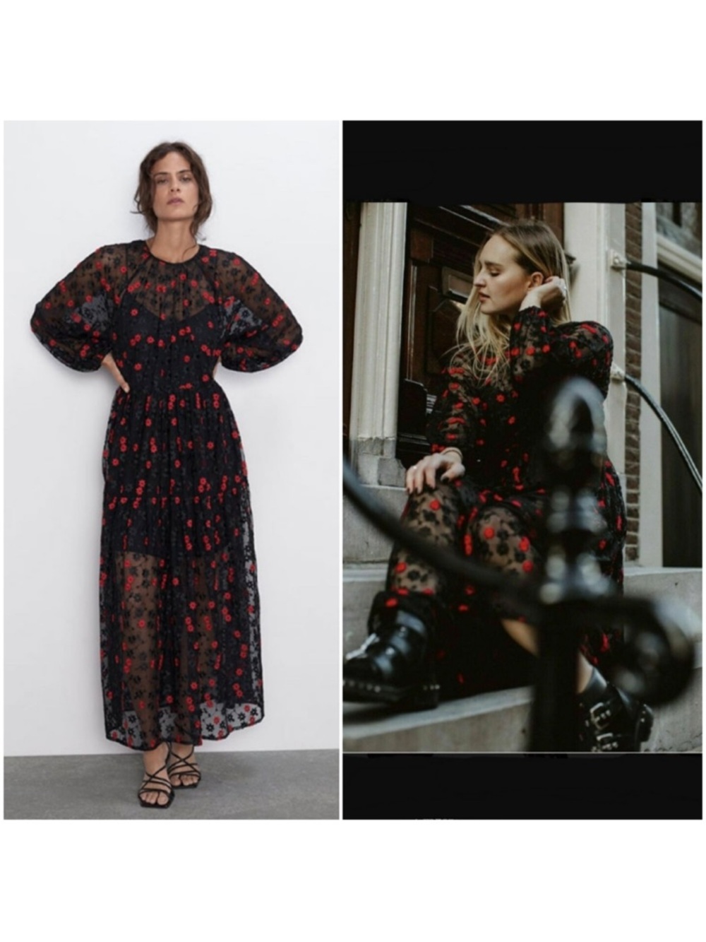 ZARA Oversized Floral Embroidery dress